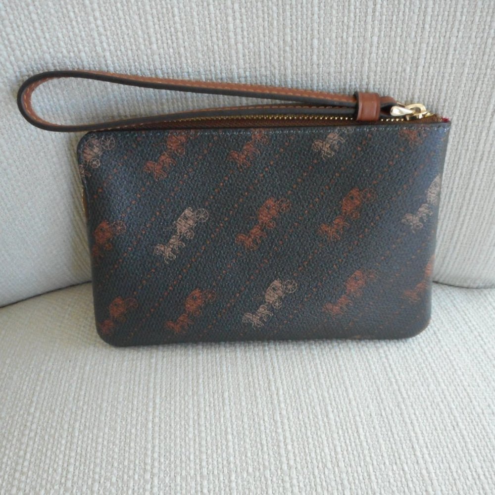 Coach Horse & Carriage Corner Zip Wristlet, Brown - Picture 2 of 4